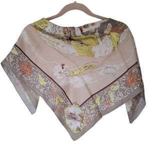 Delicate Silk Scarf Pastel Colours Traditional Asian Phoenix & Dragon Print